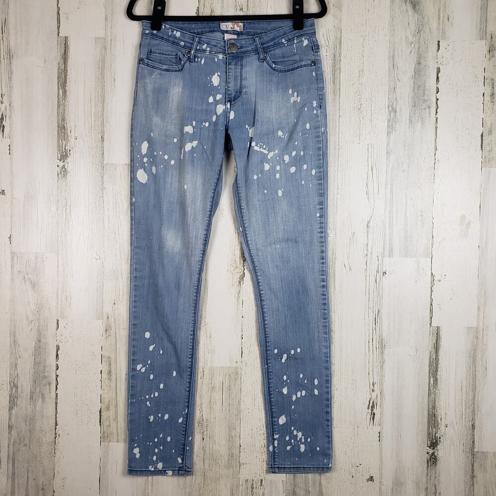 OP Medium Wash Denim Blue Bleach Splatter Skinny Denim Jeans Junior’s Size 9